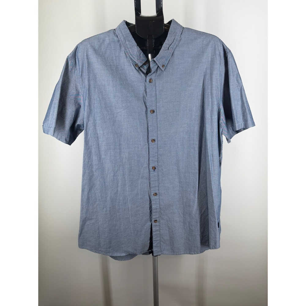 Oakley Mens Blue Short Sleeve Button Down Shirt XXL‎ Cotton Chambray Style Logo